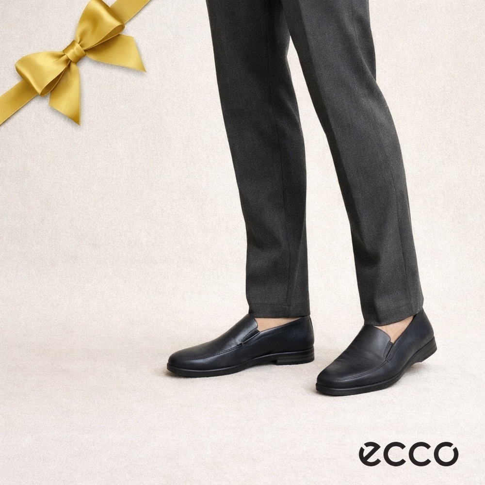 Ecco Black Leather Loafer Slip On Shoes Size 10 - Picture 1 of 10